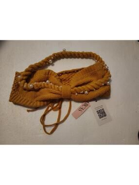 NWT Micas Yellow Crochet Halter Bikini Top Size Small With Pearl Accents